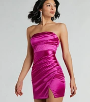 Shine The Spotlight Strapless Satin Mini Dress