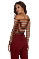 Stripe Piece Off Shoulder Crop Top