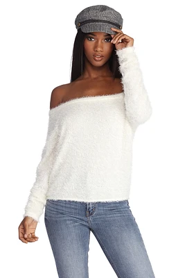 Snowy Vibes Fuzzy Pullover Top