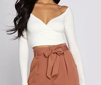 Off The Shoulder Wrap Front Crop Top