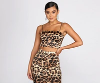 Cropped Leopard Print Satin Top