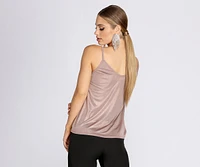 Drape And Shimmer Cowl Neck Tank Top