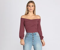 Ribbed Knit Off The Shoulder Top