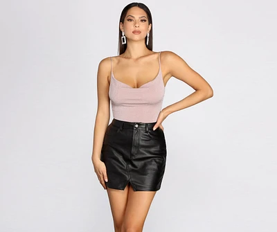 Sultry Slinky Cowl Neck Bodysuit