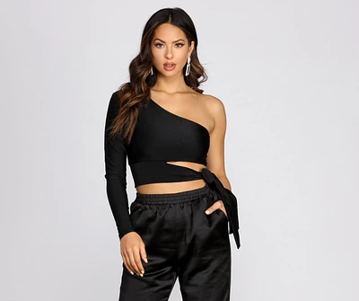 Show Some Shoulder One Sleeve Cropped Top