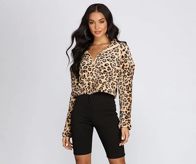 Leopard Print Zip Up Pullover