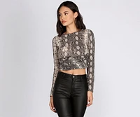 Twist Front Snake Print Crop Top