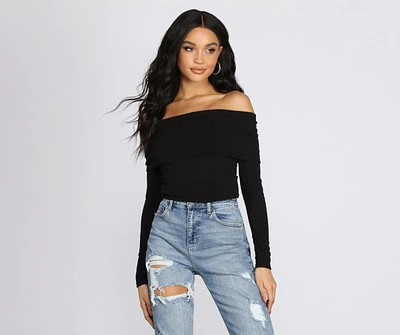 Ribbed Knit Off The Shoulder Top