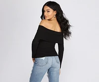 Ribbed Knit Off The Shoulder Top