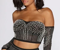 Beautifully Beaded Rhinestone And Pearl Crop Top