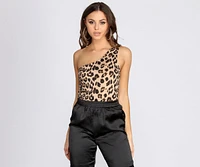 Leopard Print One Shoulder Bodysuit