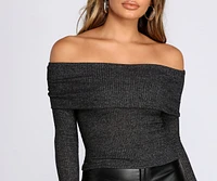 Off Shoulder Ribbed Sweater