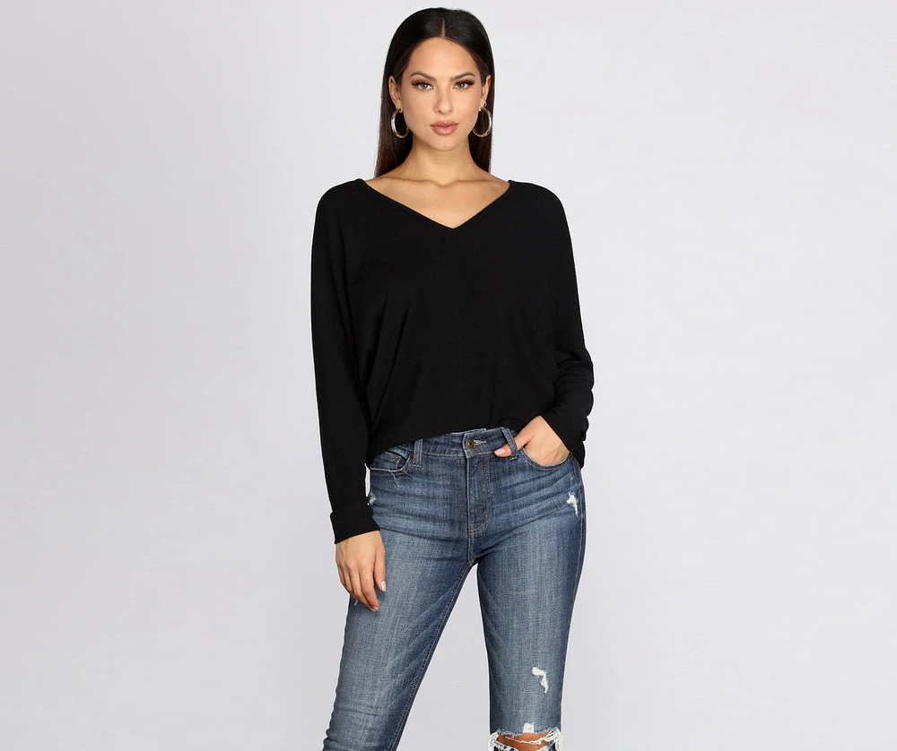 Keep Knit Casual V Neck Top