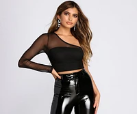 One Shoulder Mesh Crop Top