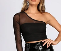 One Shoulder Mesh Crop Top