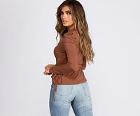 Ruched Shoulder Wrap Front Top