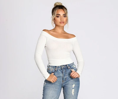 Off The Shoulder Brushed Knit Crop Top