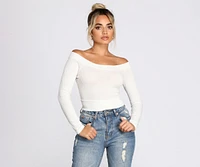 Off The Shoulder Brushed Knit Crop Top