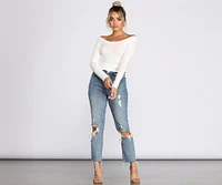 Off The Shoulder Brushed Knit Crop Top