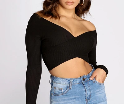 Cropped Long Sleeve Ribbed Top
