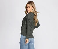 Brushed Knit Wrap Front Top