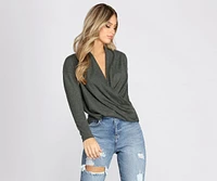Brushed Knit Wrap Front Top