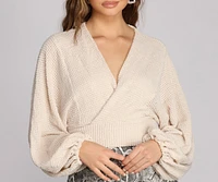 Textured Knit Wrap Front Top