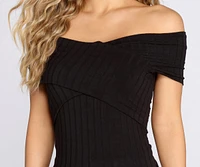 Ribbed Off Shoulder Crossover Top