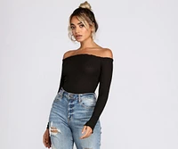 Off The Shoulder Ribbed Knit Top