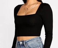 Cropped Ribbed Puff Sleeve Top