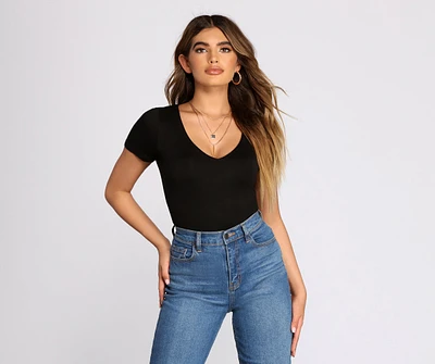 Double Layered Knit V Crop Top