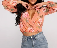 Floral Rush Surplice Mesh Top