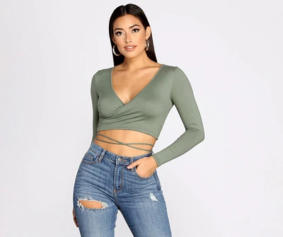Brushed Knit Wrap Front Crop Top