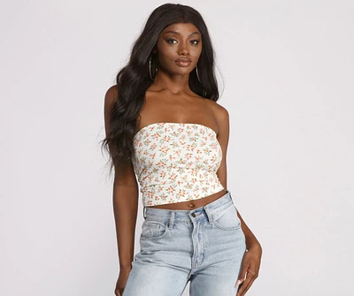 Cropped Brushed Knit Ditsy Tube Top