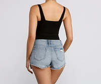 Ribbed Scallop Trim Bodysuit