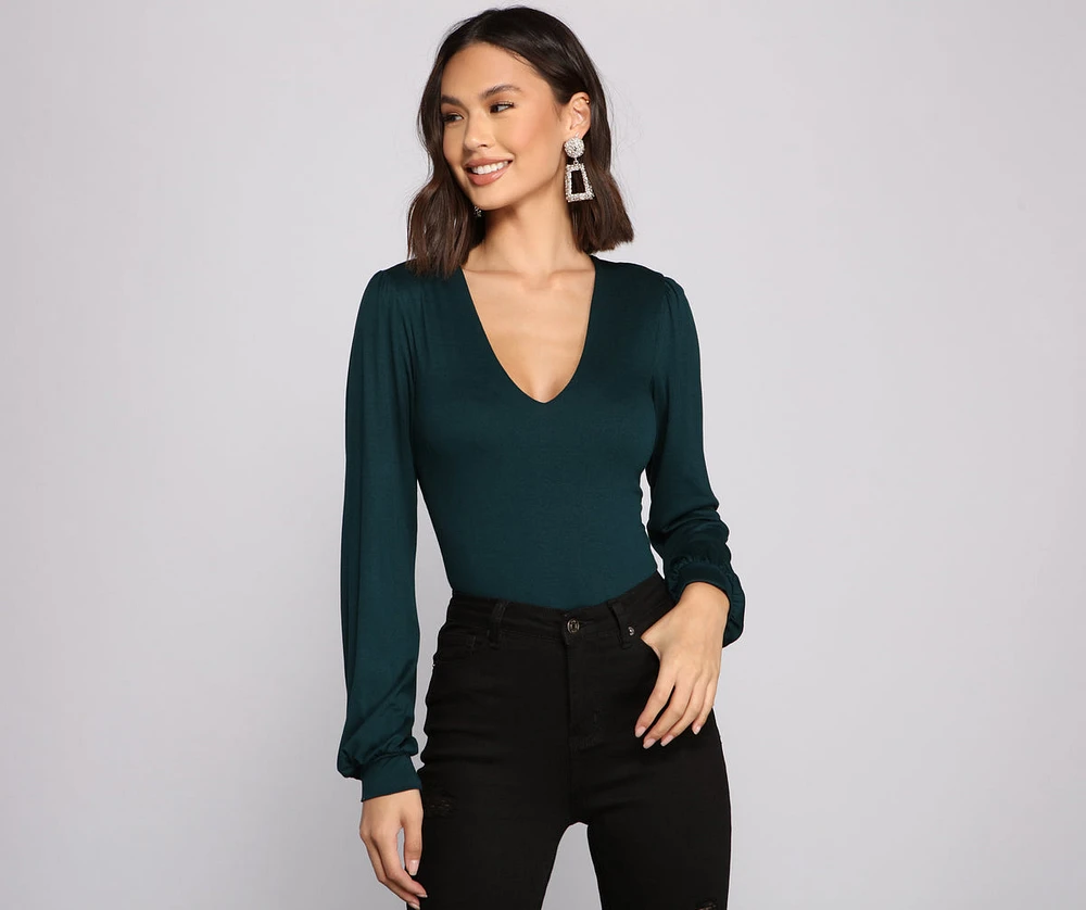 Bishop Sleeve V Neck Bodysuit