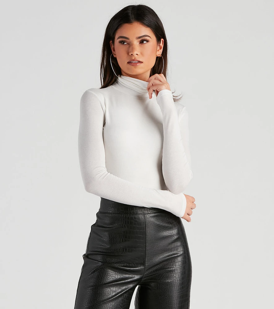 Basic Long Sleeve Crepe Turtleneck Bodysuit