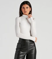 Basic Long Sleeve Crepe Turtleneck Bodysuit