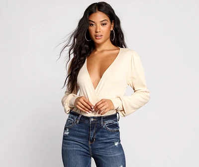 Sultry Deep V Neck Ribbed Bodysuit