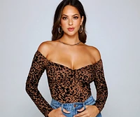 Flocked Velvet Leopard Print Bodysuit