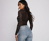 Glam Goals Mesh Rhinestone and Pearl Bodysuit