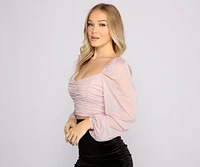 Glitter Lurex Puff Sleeve Crop Top