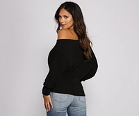 Ribbed Knit Off The Shoulder Tunic