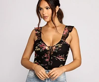 Floral Mesh and Ruffled Lace Bodysuit