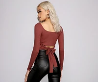 Tie Back Ribbed Knit Crop Top