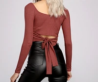 Tie Back Ribbed Knit Crop Top