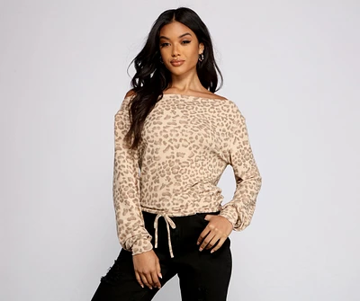 Casual Leopard Print Brushed Knit Top