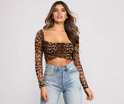 Leopard Print Tie Back Crop Top