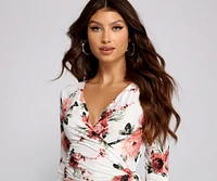 Fresh Floral Wrap-Front Top