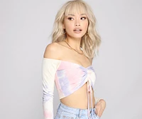 Off The Shoulder Tie Dye Ruched Top